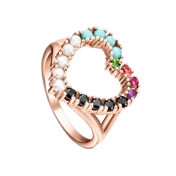 桃丝熊心形圆环珍珠戒指