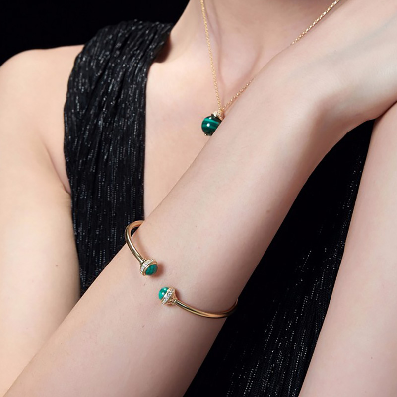 唐后 纯银孔雀石手链