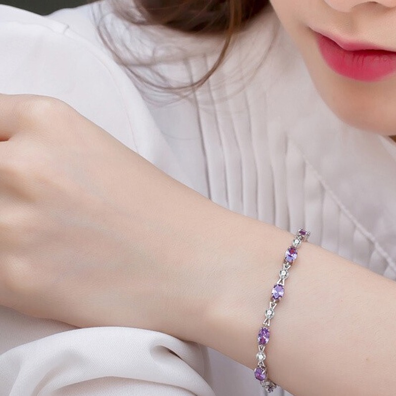 Qlady紫水晶纯银韩版手链