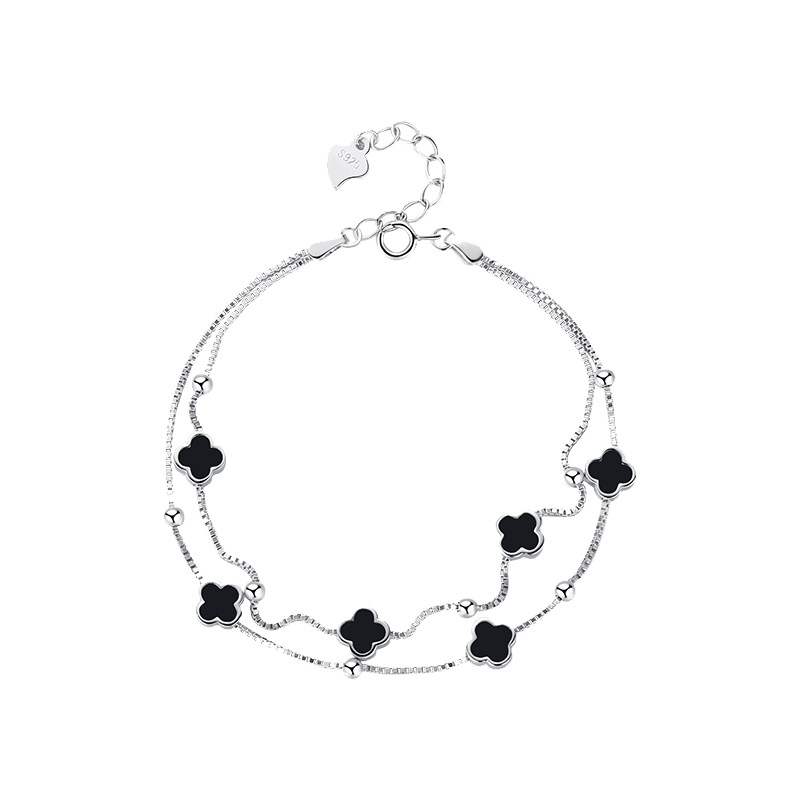 雅隐 四叶草银双层手链