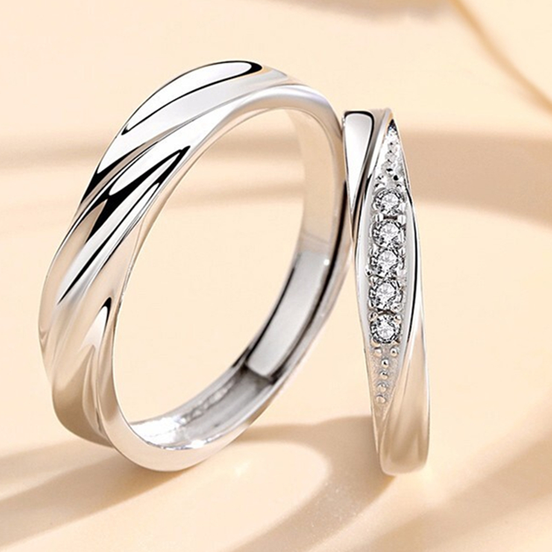 花影简约开口银饰情侣对戒