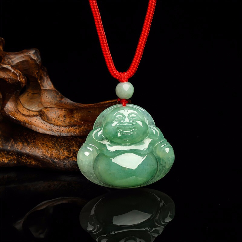 周六福 翡翠弥勒佛红绳吊坠