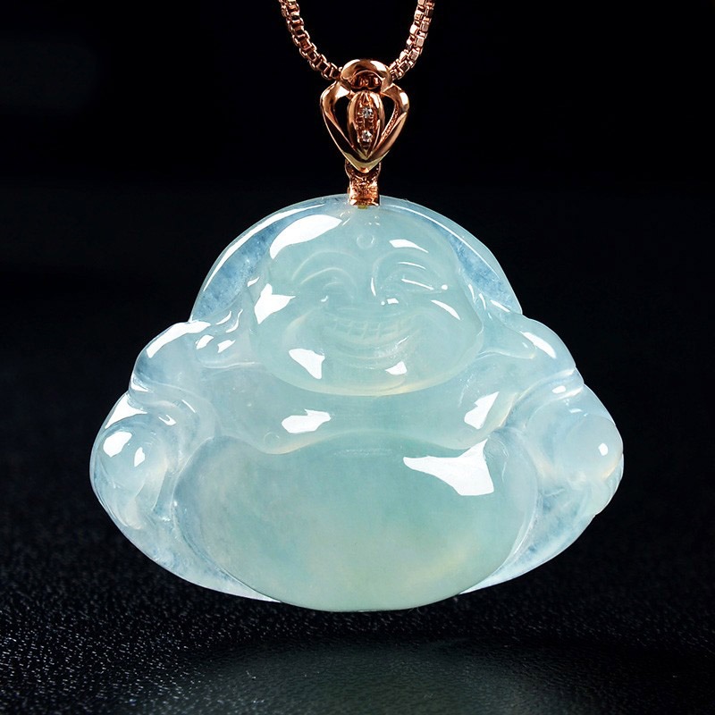 艾选潮品 18K金镶玉佛公吊坠