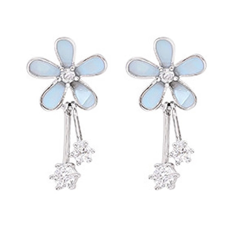览日鸟蓝色花朵耳环