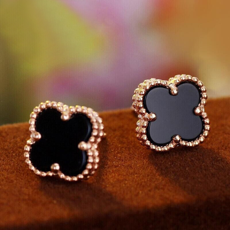 奢蒂 黑玛瑙四叶草耳饰