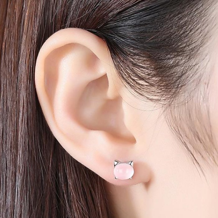 黛洛奇 粉色猫咪耳饰