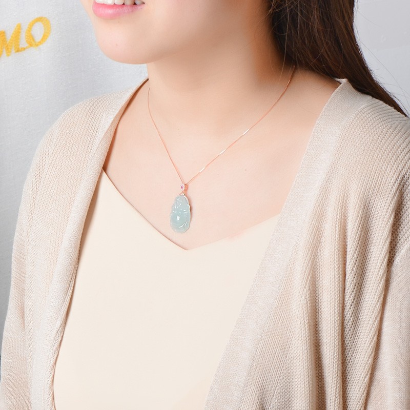 可玉可求 银镶玉淡绿色笑佛玉坠