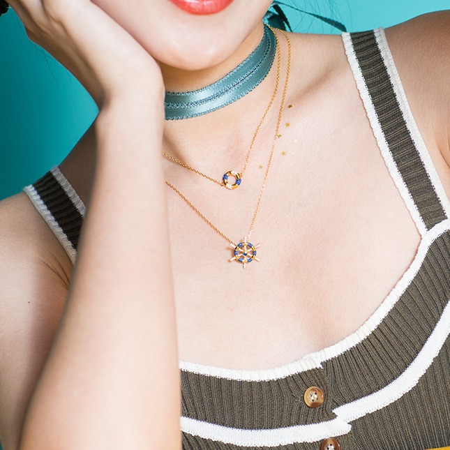 法斗 船舵镀金项链