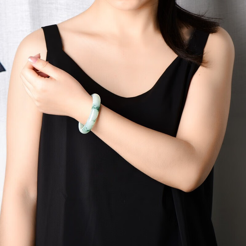 千载一玉 飘蓝花玉石镯子