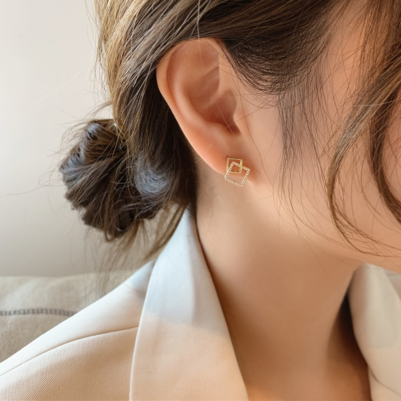晓色 方形几何个性耳钉