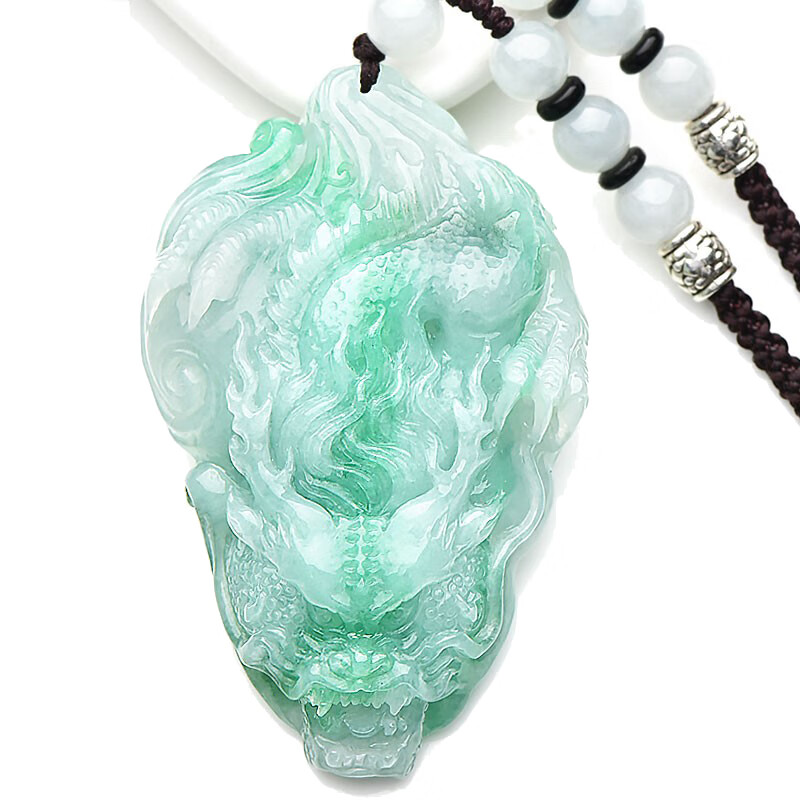 可玉可求 冰绿生肖龙翡翠吊坠