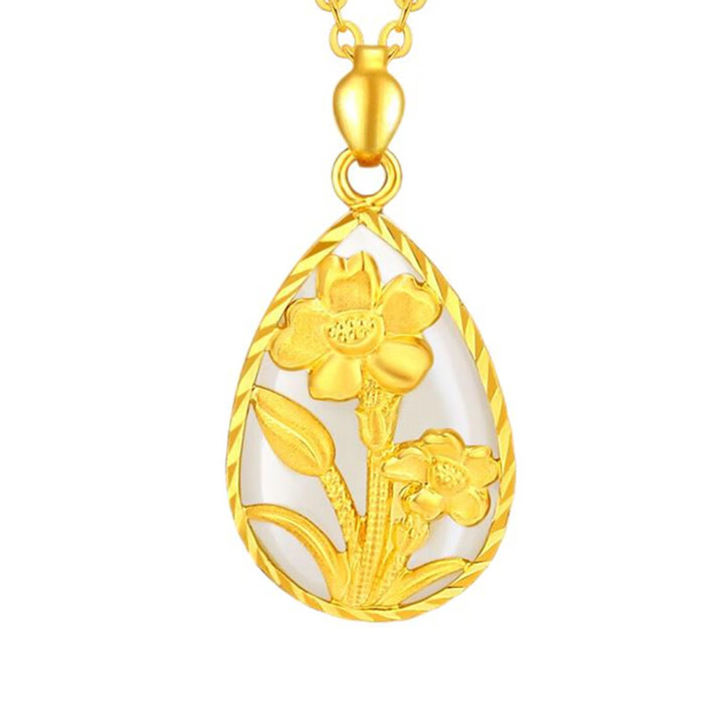 老庙 足金雕花 翡翠吊坠