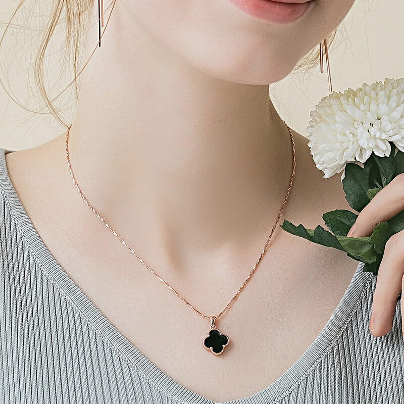 丹琴幸运四叶草玫瑰金时尚锁骨链