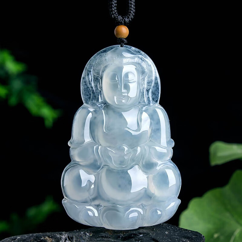 百博 冰糯种翡翠观音吊坠