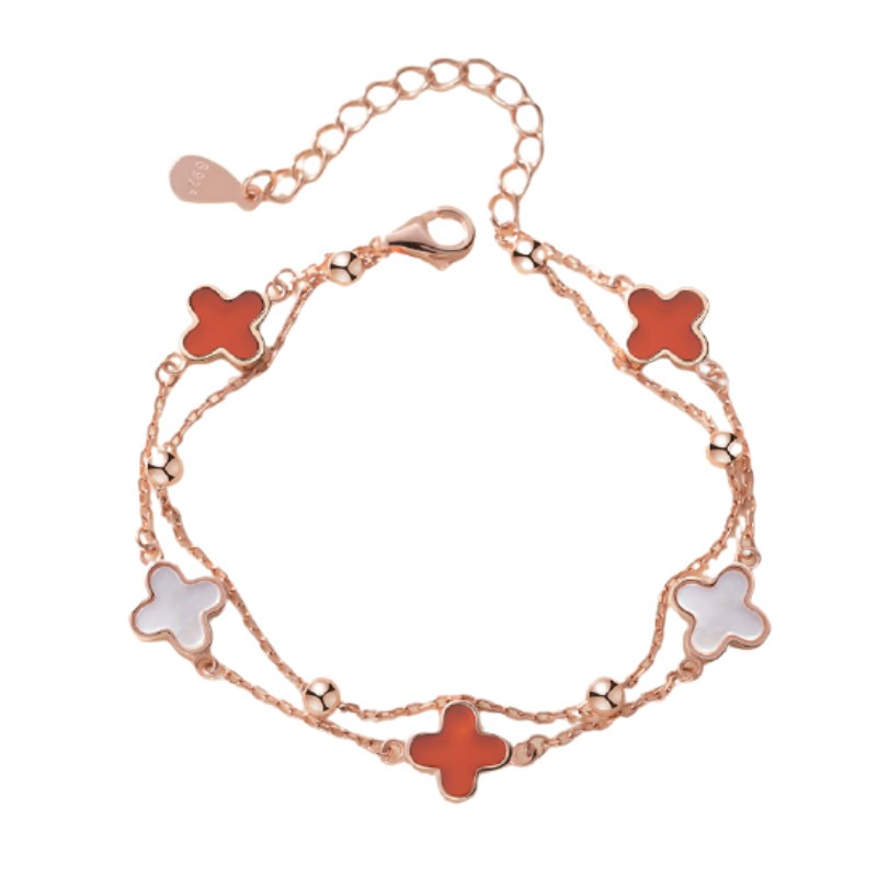 花影红玛瑙四叶草双层手链