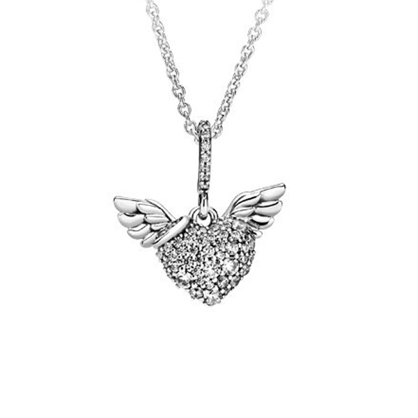 潘多拉 密镶天使之翼爱心项链