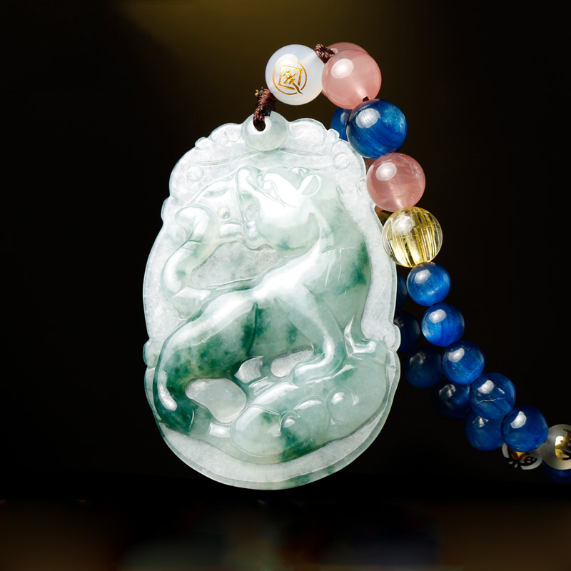慈元阁 彩色圆珠挂绳翡翠吊坠