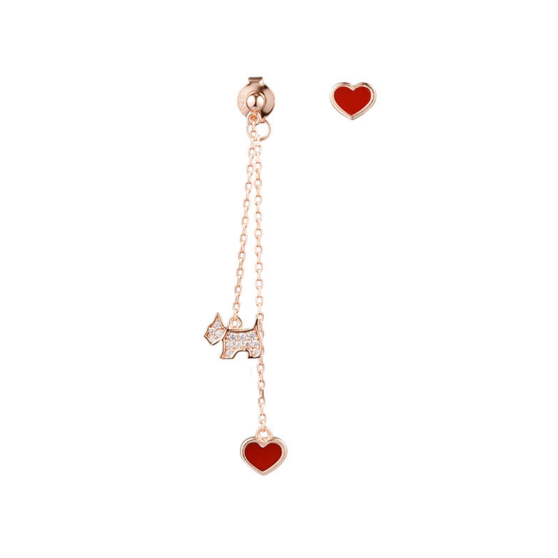 瑷嘉莎 红色爱心小狗耳环