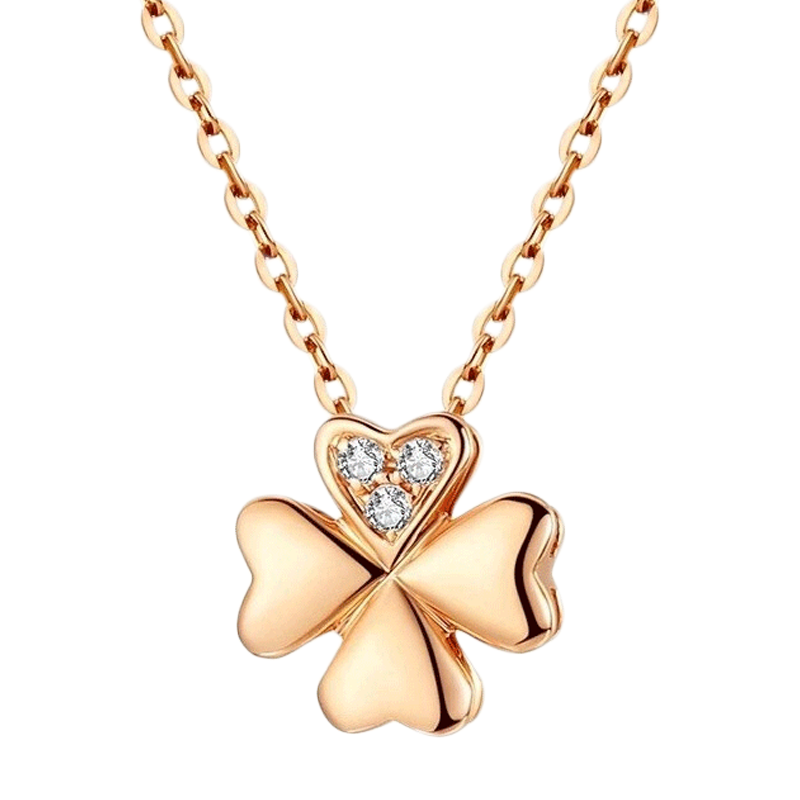 施洛尼 18K玫瑰金四叶草项链