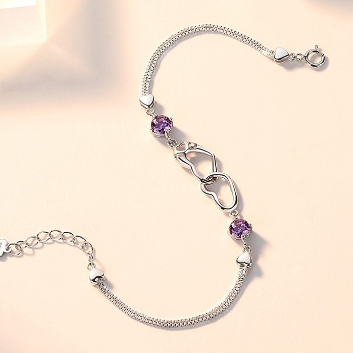 沫兰 双心纯银手时尚简约手链