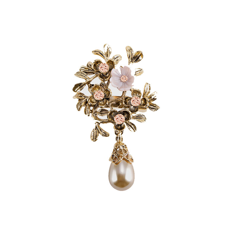 She's复古仿水晶花朵胸针