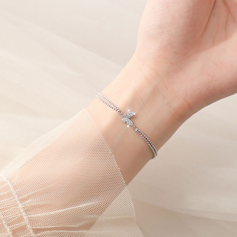 桑玛蝴蝶简约风双层银手链