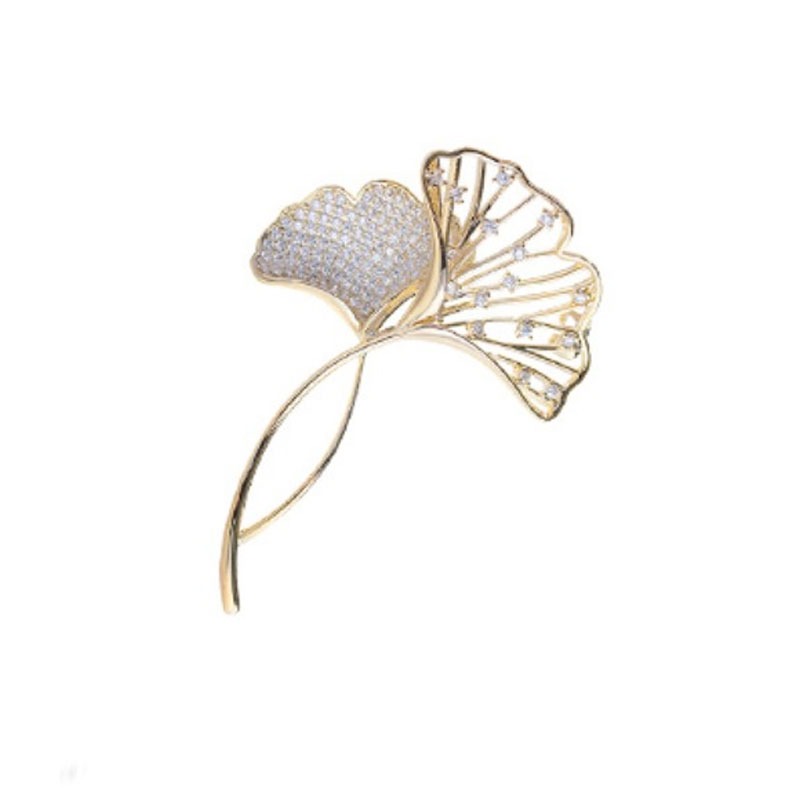 古耐银杏叶胸针