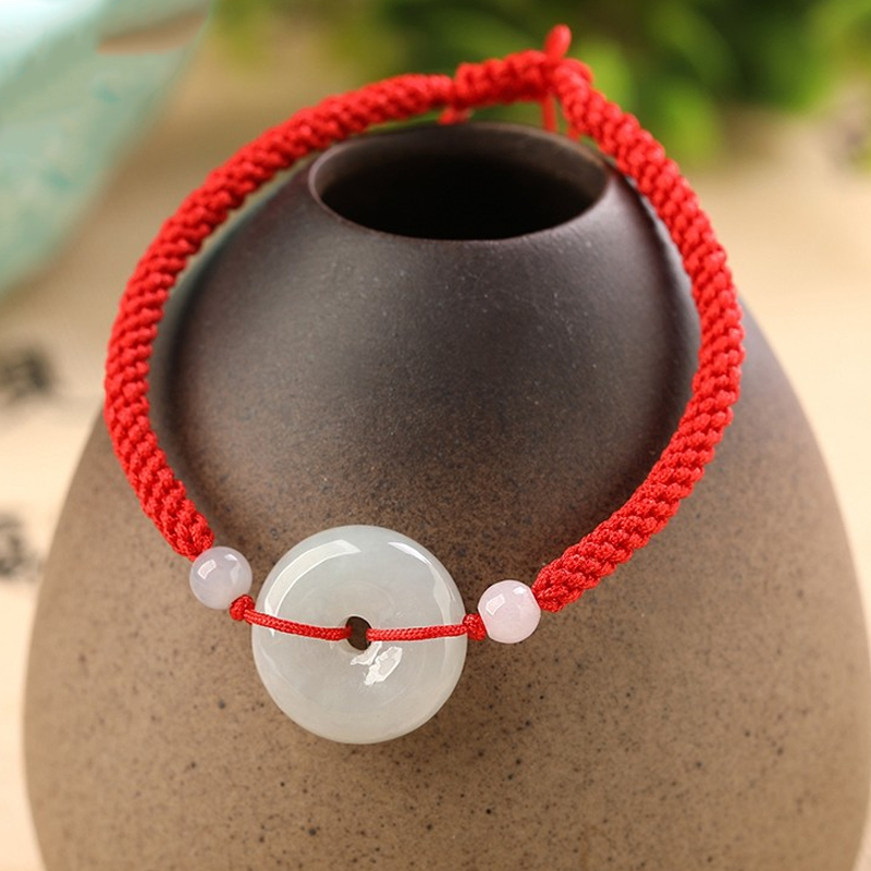 玉你相缘 翡翠冰种红色编绳手链