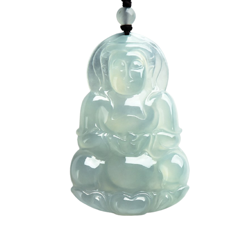 玉萌色 冰糯种观音翡翠吊坠