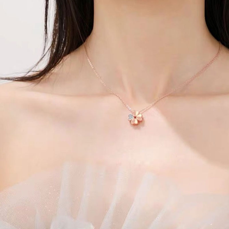 莞晗 四叶草玫瑰金项链