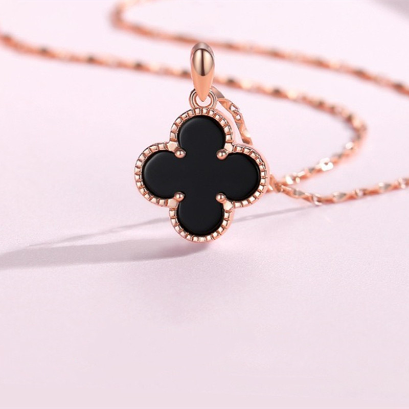 柯芙尼足银玫瑰黑玉髓简约项链