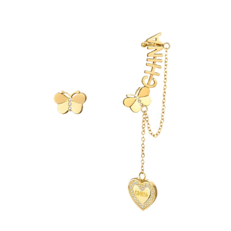 she蝴蝶字母不对称耳钉