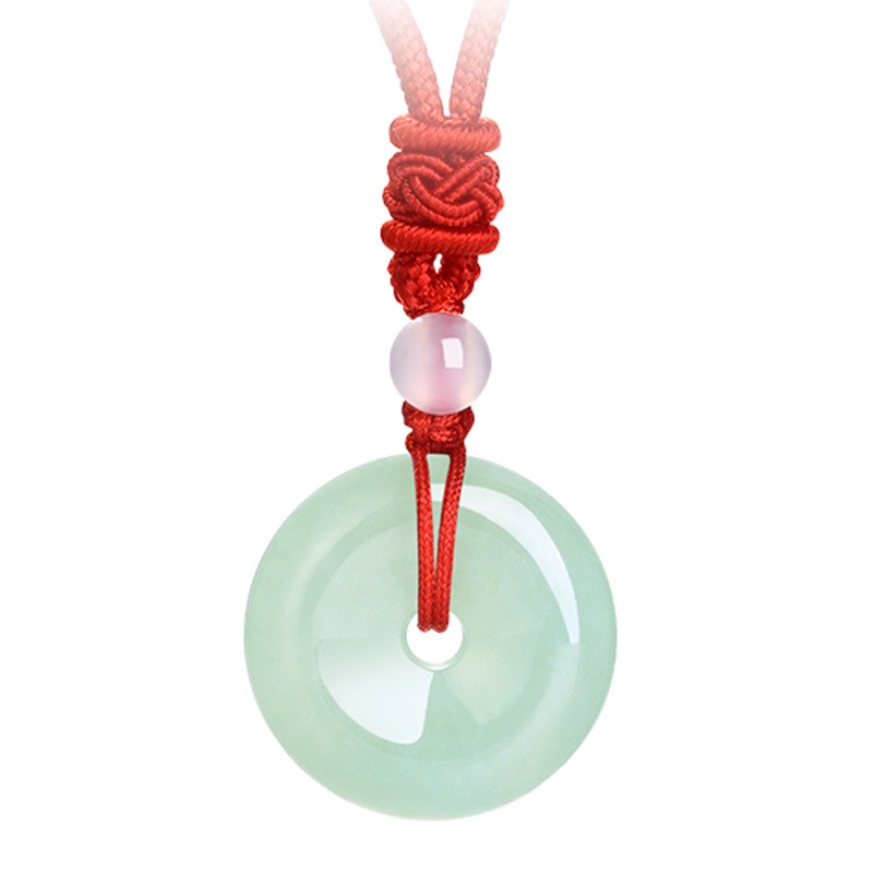 琦天 水润豆绿翡翠平安扣吊坠