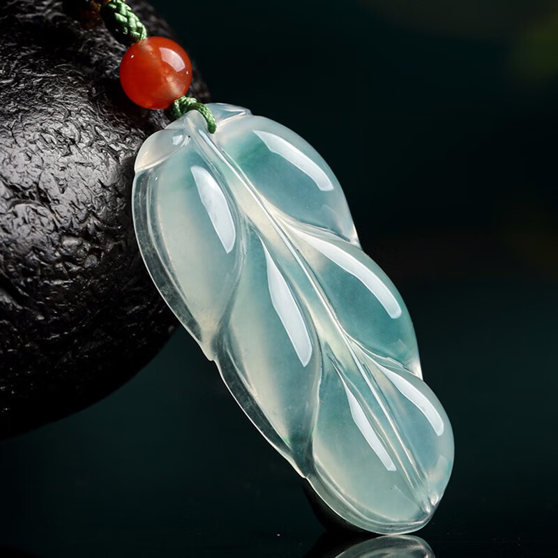 净心石 树叶冰糯种飘花翡翠吊坠