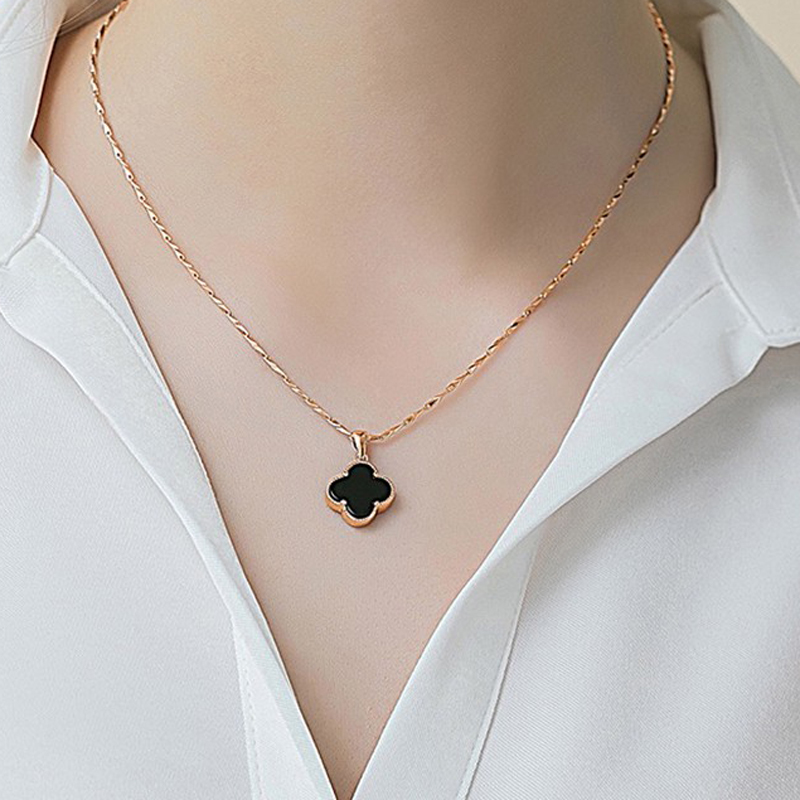 莞晗 黑玛瑙四叶草 项链