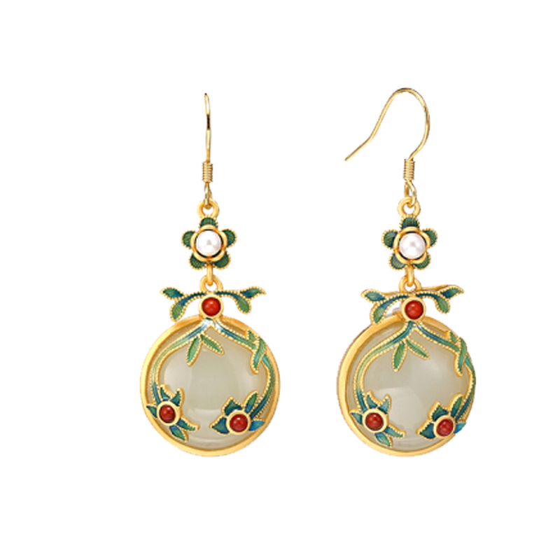 唐后 纯银和田玉耳坠