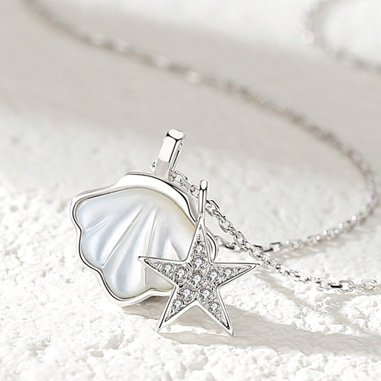 恋晴白金贝壳海星项链