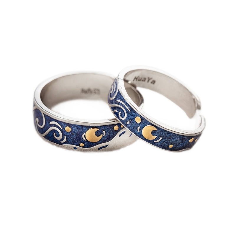 花芽原创梵高的星空情侣戒指