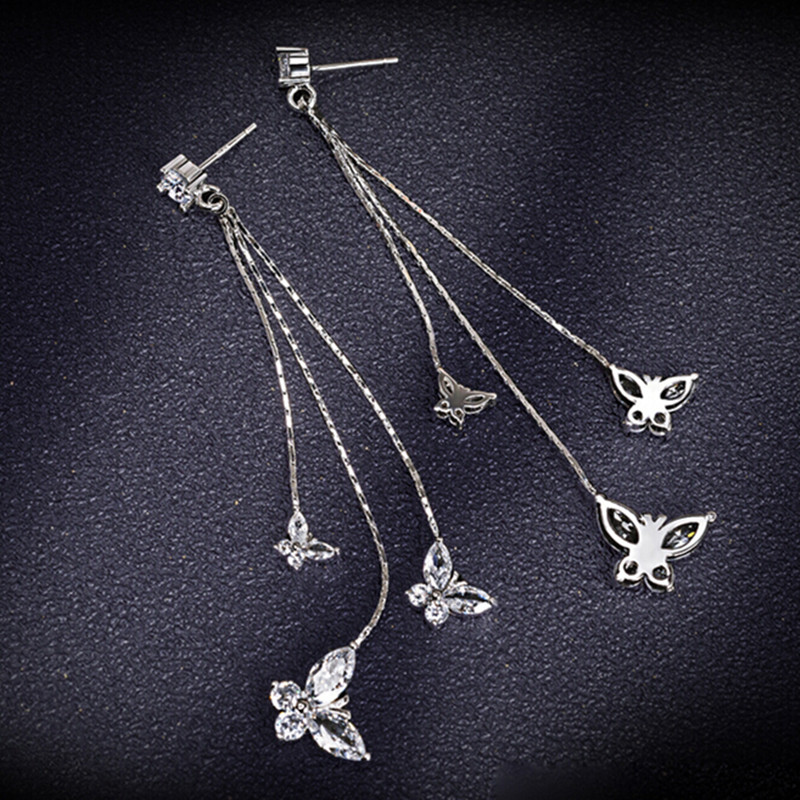 桑玛蝶翼双飞长款精美银耳饰