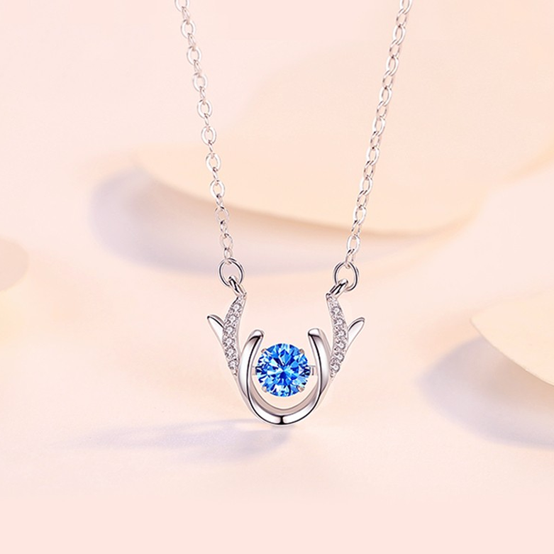 朵菲白金色镶蓝锆项链