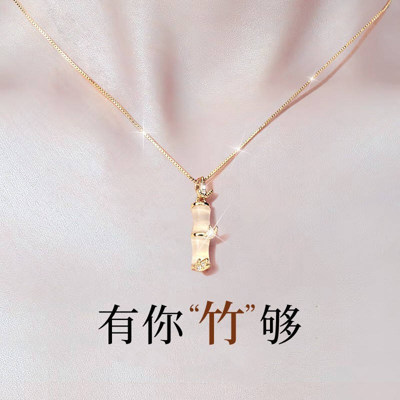 ANTINOB竹节猫眼石项链，送女生中国风锁骨链