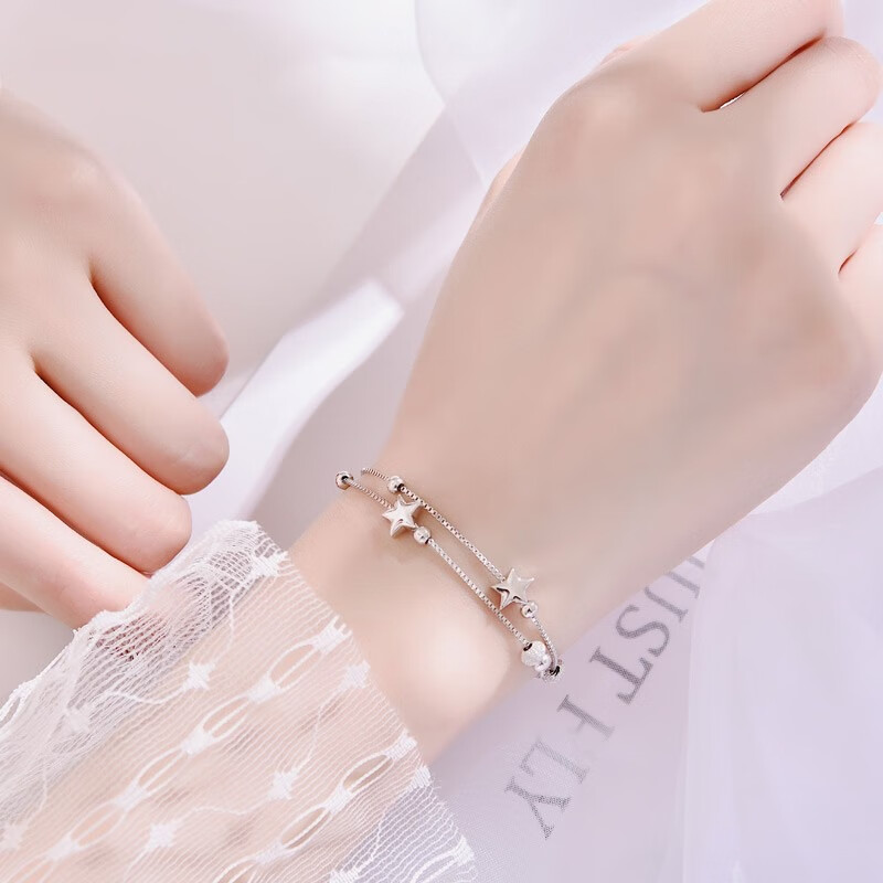 银千惠时尚925银星星手链