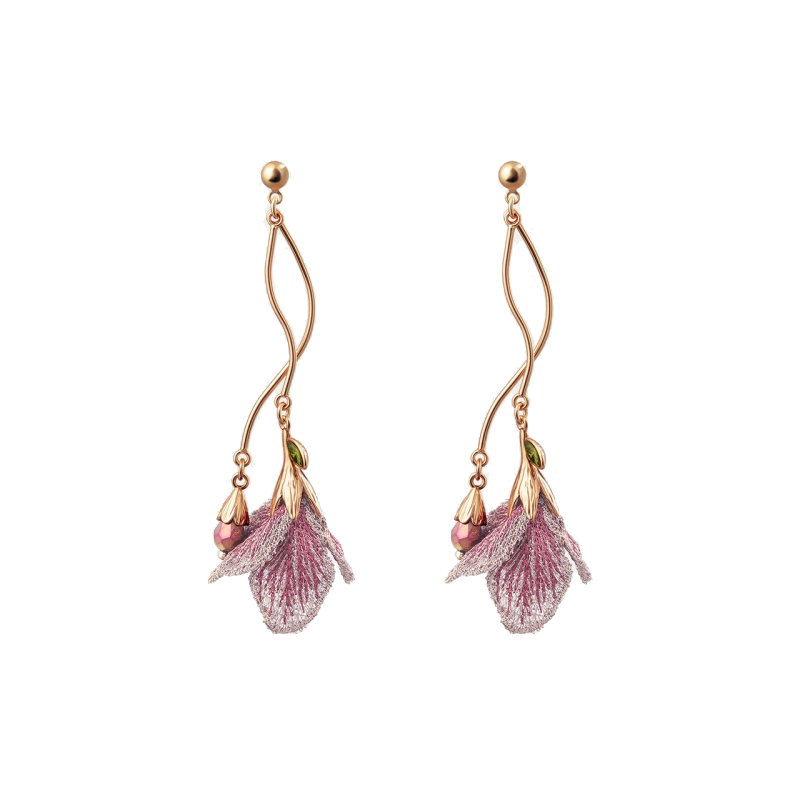 茜子 渐变刺绣花朵波浪耳饰