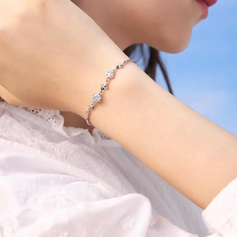 卡蒂罗简约925银四叶草手链