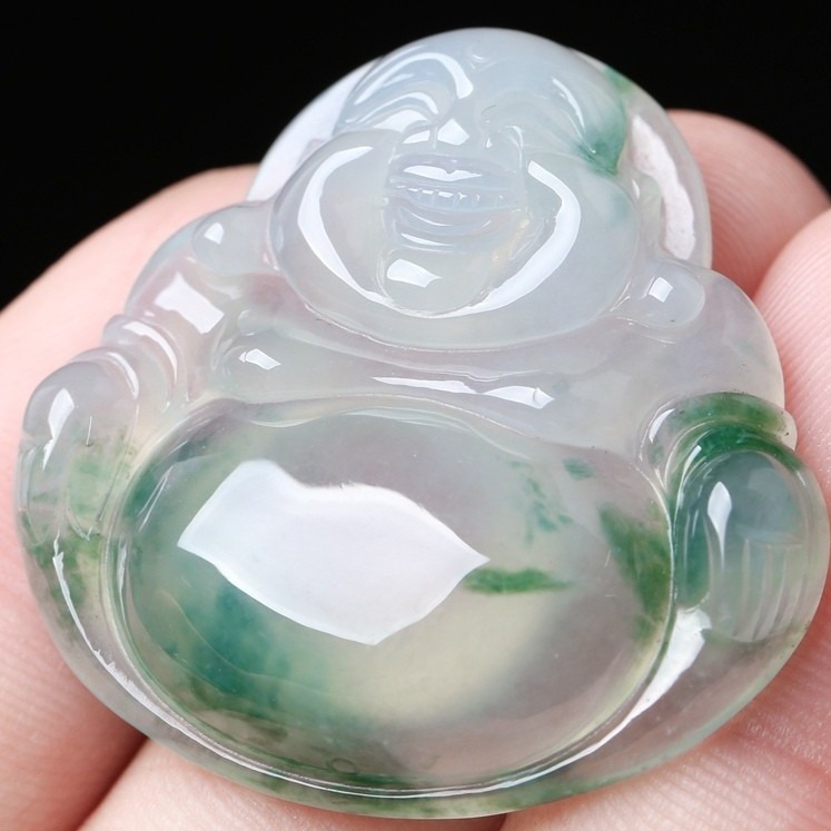 善缘泽 飘花玉佛公翡翠吊坠