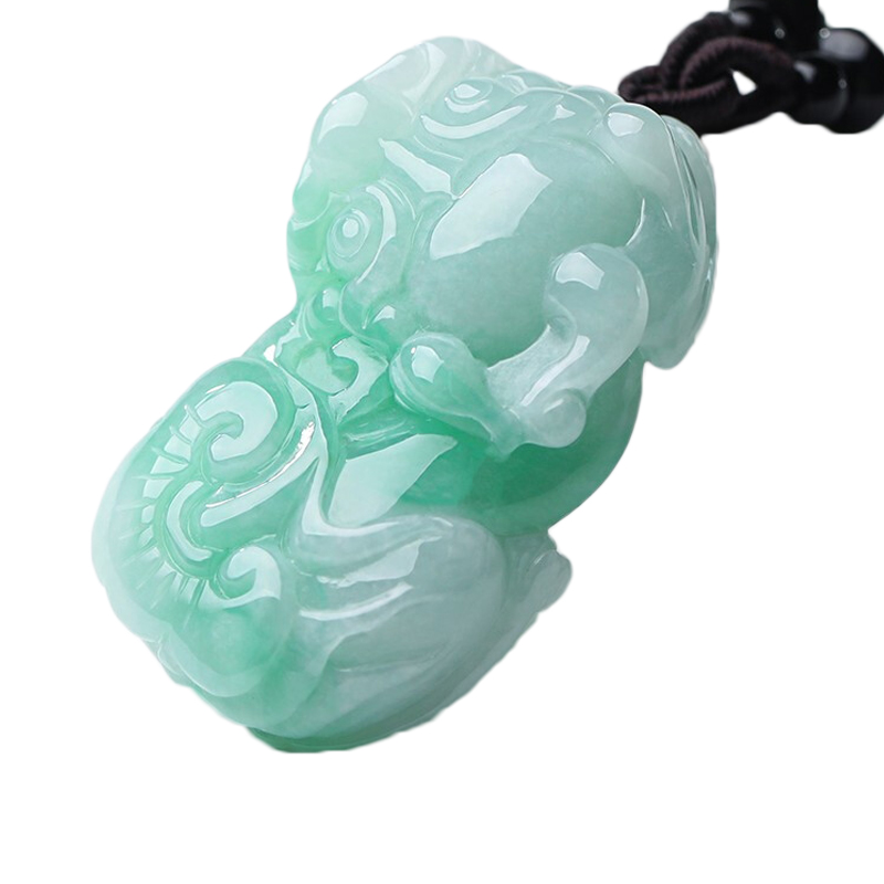 净心石 飘绿立体貔貅翡翠吊坠