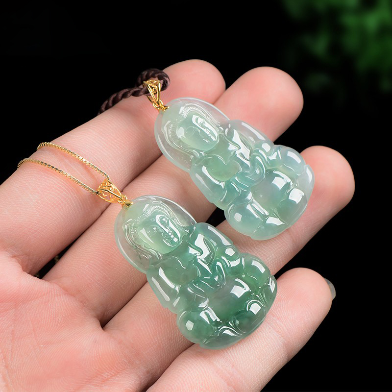 玉萌色 18k金观音翡翠吊坠