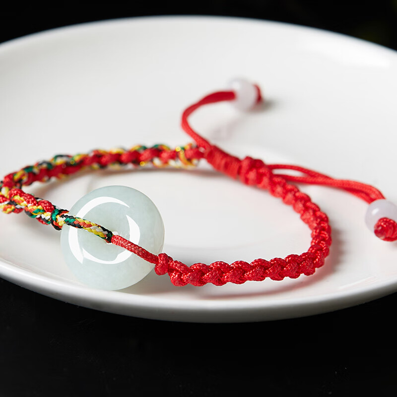 曼丽翠 翡翠平安扣红绳手链