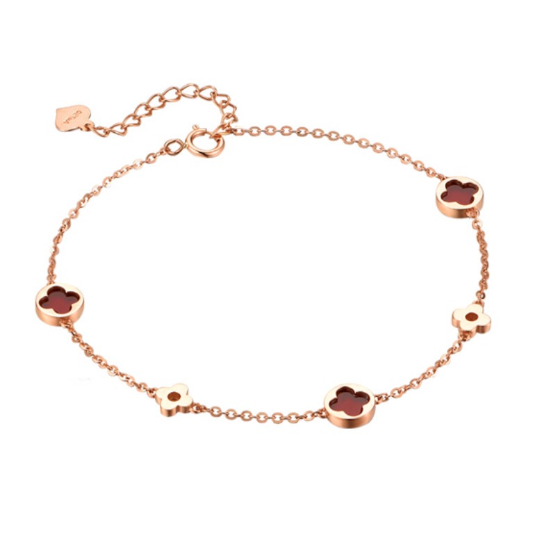 Grace玫瑰金玛瑙四叶草手链