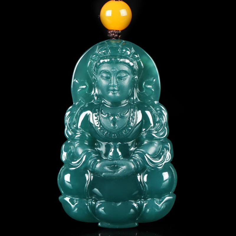 玉至峰 蓝水净瓶观音翡翠吊坠